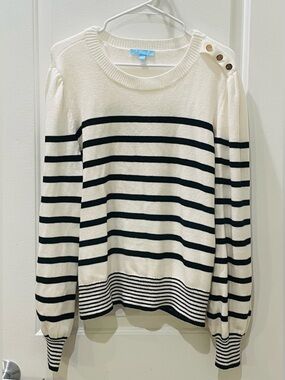 LIKE NEW…Draper James RSVP Striped Knit Sweater with Shoulder Buttons